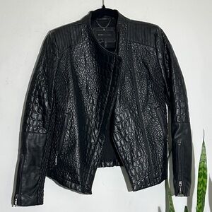 BCBGMaxAzria Croc-Embossed Black Leather Jacket